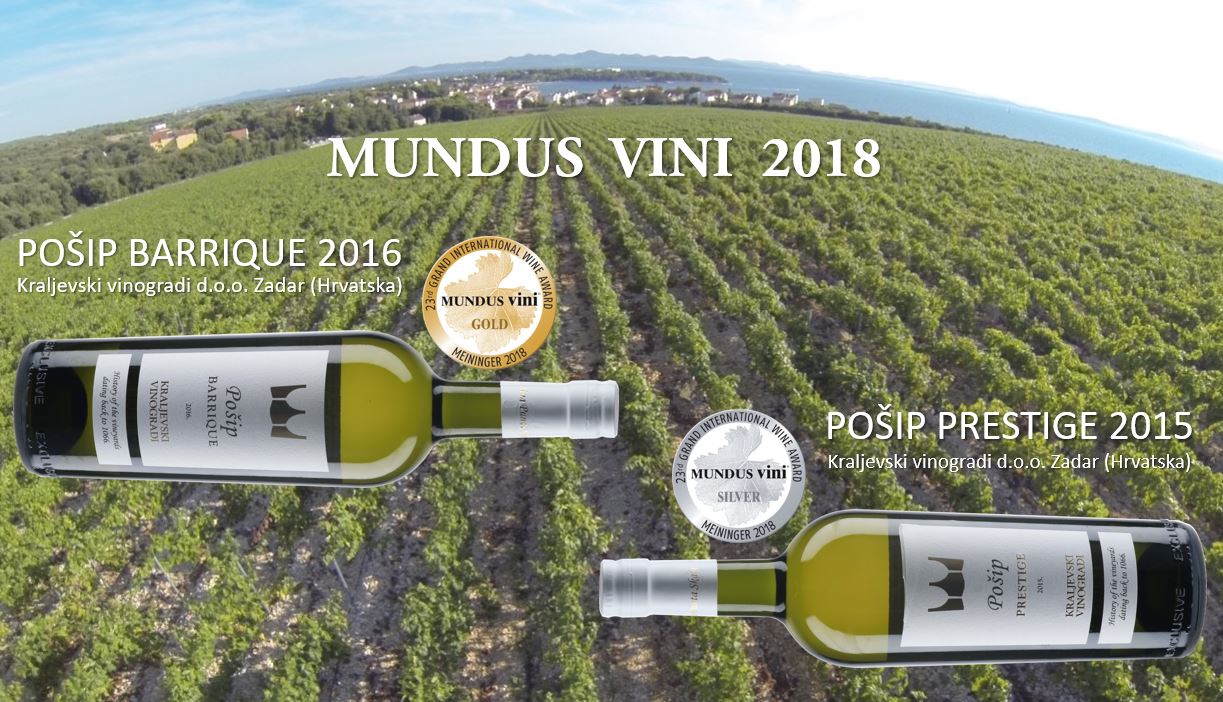 ZLATNA MEDALJA  MONDUS VINI 2018 - Kraljevski vinogradi Petrčane