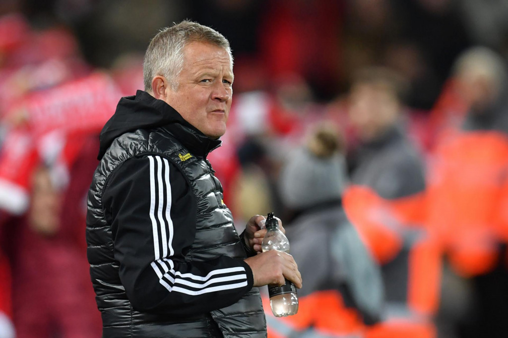 Sheffield United&amp;#39;s English manager Chris Wilder looks on before the English Premier League football match between Liverpool and Sheffield United at Anfield in Liverpool, north west England on January 2, 2020. (Photo by Paul ELLIS/AFP)/RESTRICTED TO EDITORIAL USE. No use with unauthorized audio, video, data, fixture lists, club/league logos or &amp;#39;live&amp;#39; services. Online in-match use limited to 120 images. An additional 40 images may be used in extra time. No video emulation. Social media in-match use limited to 120 images. An additional 40 images may be used in extra time. No use in betting publications, games or single club/league/player publications./