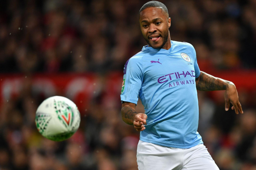 Manchester City&amp;#39;s English midfielder Raheem Sterling controls the ball during the English League Cup semi-final first leg football match between Manchester United and Manchester City at Old Trafford in Manchester, north west England on January 7, 2020. (Photo by Paul ELLIS/AFP)/RESTRICTED TO EDITORIAL USE. No use with unauthorized audio, video, data, fixture lists, club/league logos or &amp;#39;live&amp;#39; services. Online in-match use limited to 75 images, no video emulation. No use in betting, games or single club/league/player publications./