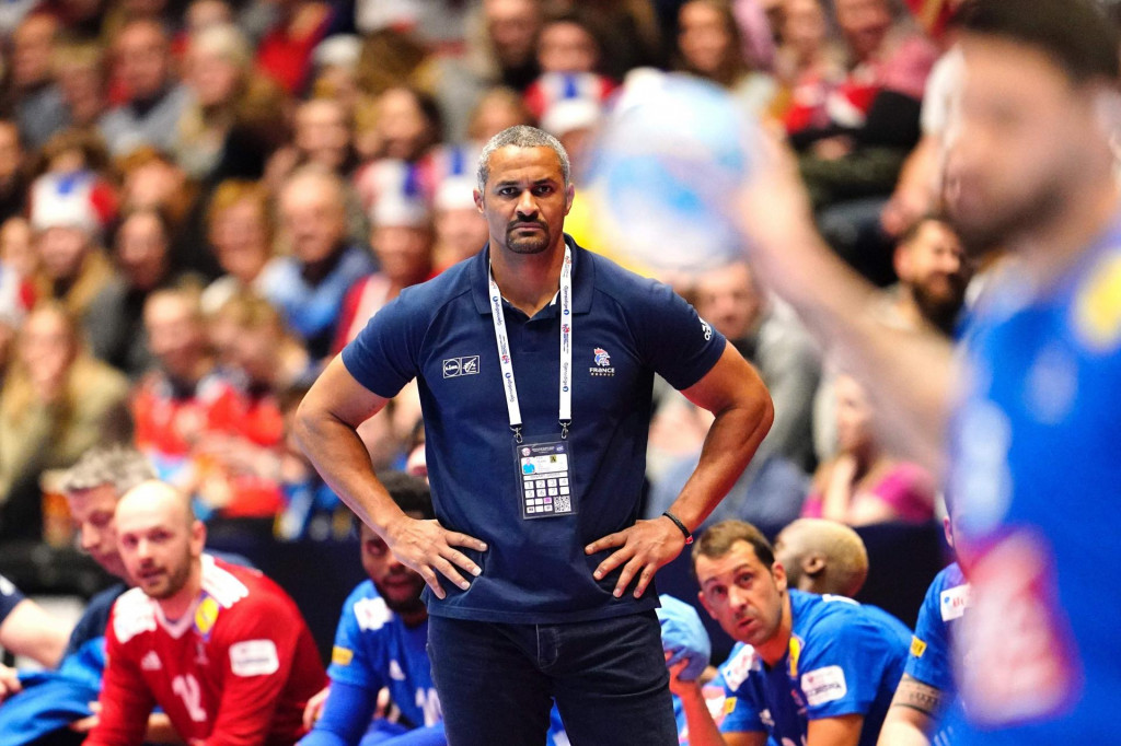 France coach Dinart Didier follows the action from the sidelines during the match France vs Portugal at the Men´s Handball European Championship preliminary round in Trondheim, Norway, on January 10, 2020. (Photo by Ole Martin Wold/various sources/AFP)/Norway OUT