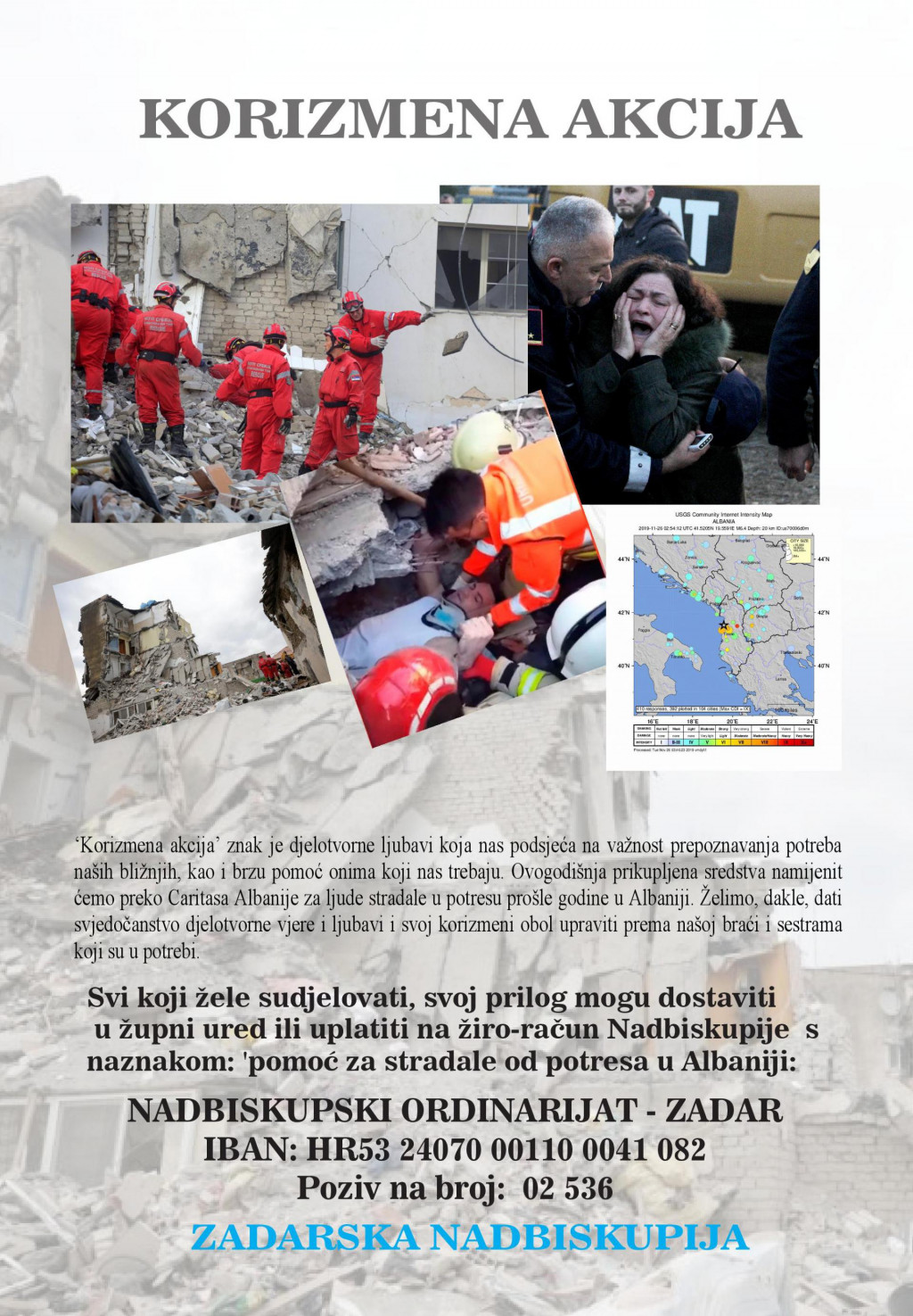 Korizmena akcija Zadarske nadbiskupije za pomoć stradalima od potresa u Albaniji