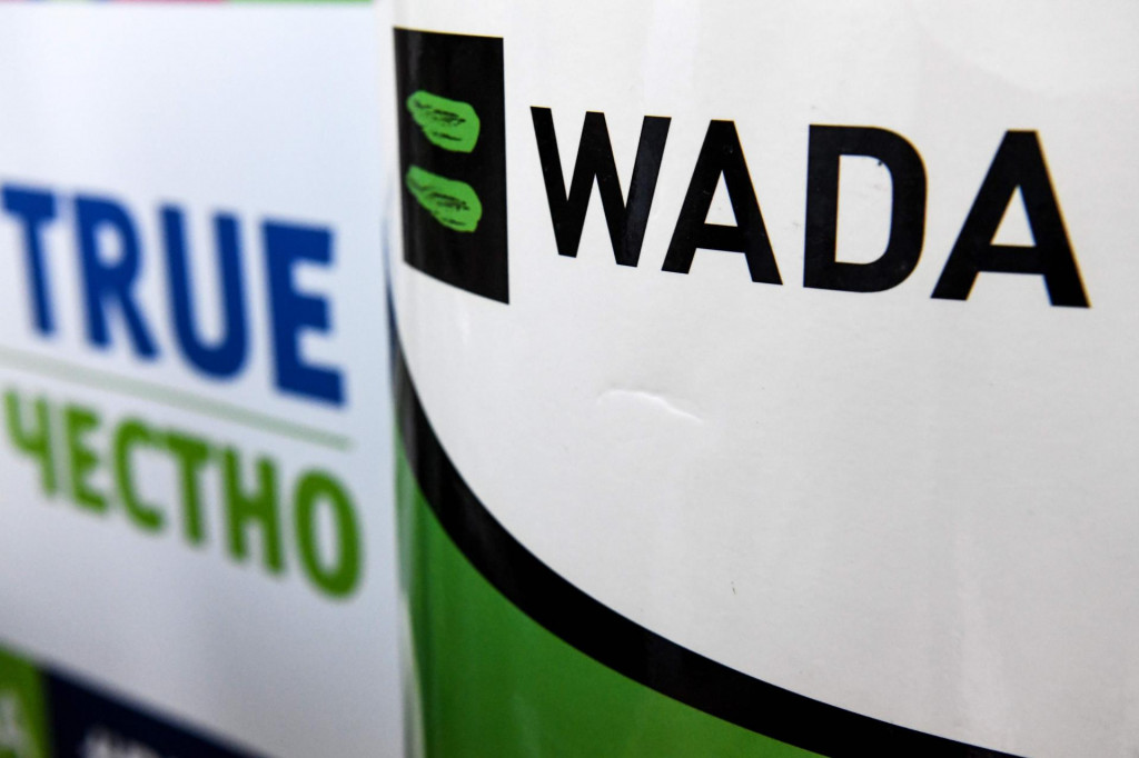 The World Anti-Doping Agency or WADA logo is pictured at the Russkaya Zima (Russian Winter) Athletics competition in Moscow on February 9, 2020. - The entire board of Russia&amp;#39;s athletics federation has resigned as the government attempts to find a way out of the country&amp;#39;s deepening doping crisis before this year&amp;#39;s Olympic Games. (Photo by Kirill KUDRYAVTSEV/AFP)