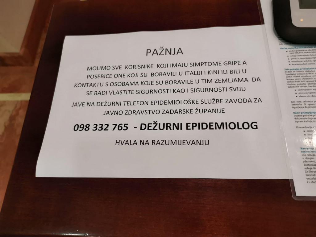 Broj dežurnog epidemiologa u Zadarskoj županiji