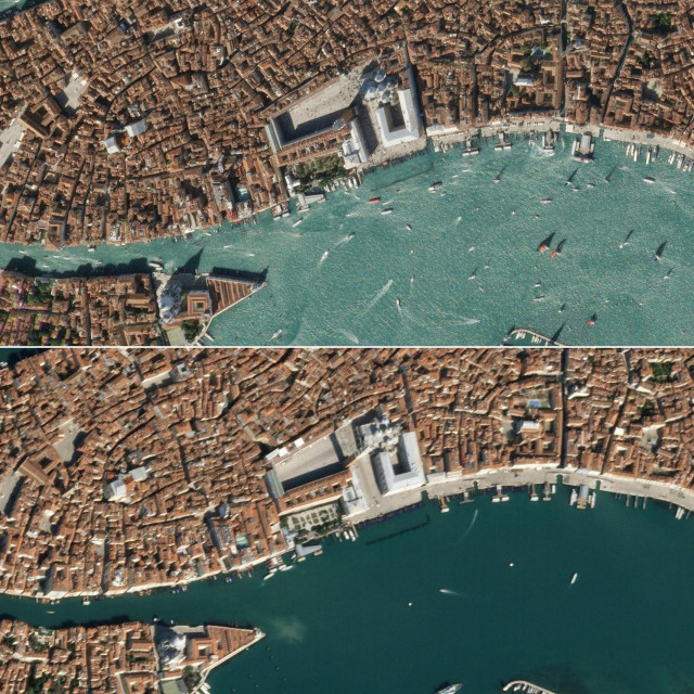 Venecijanski kanali pored Trga Svetog Marka snimljeni prije par tjedana i prije par dana