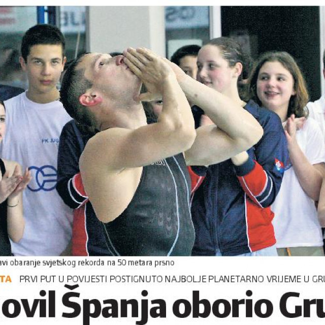 Svi hrvatski mediji, tako i Slobodna Dalmacija, objavili su vijest iz Gruža - Mihovil Španja je 19. travnja 2008. oborio svjetski rekord na 50 prsno u 50-metarskom bazenu!