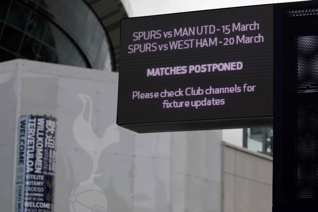 (FILES) In this file photo taken on March 15, 2020 This picture shows the surroundings of the Tottenham Hotspur Stadium in London, as the English Premier League football match between Tottenham Hotspur and Manchester United was postponed due to the COVID-19. - Premier League clubs will meet on May 1, 2020, to discuss whether it is realistic to complete the season during the coronavirus crisis or whether they will have to brace for a devastating financial hit. (Photo by Tolga AKMEN/AFP)