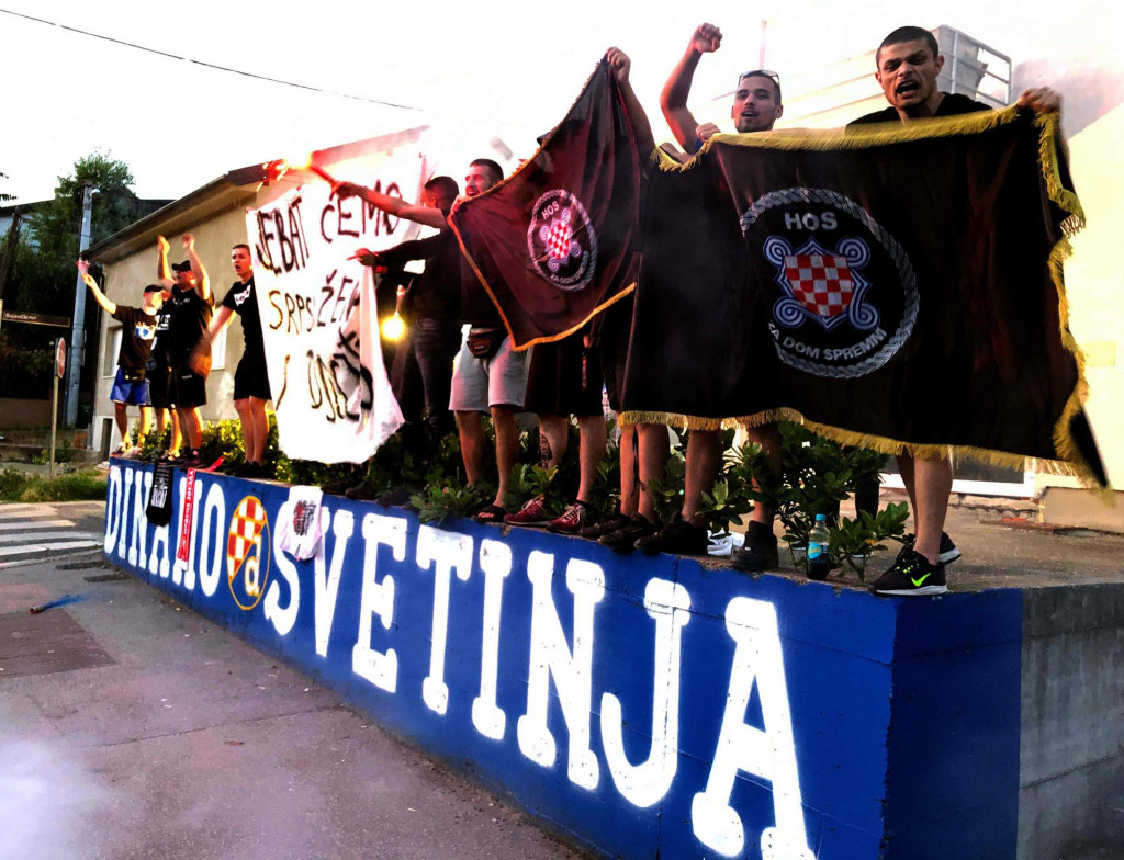 EDITORS NOTE: Graphic content/Picutre taken on June 11, 2020, in Zagreb, Croatia, shows an offensive anti-Serb banner displayed by Croatian football fans sparked outrage in the country on June 12, 2020, notably among ethnic Serbs and was strongly condemned by top officials. - The photo of about a dozen Dinamo Zagreb fans standing on an improvised stage and displaying a giant banner that read ”We will fuck Serb women and children!” was put on Twitter by the Serb National Council (SNV), an umbrella organisation for Croatian Serbsaid fans chanted &amp;#39;Kill, kill a Serb!&amp;#39; (Photo by -/AFP)