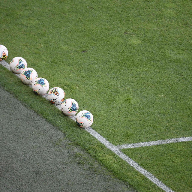 Footballs are ready on the sideline for the start of the national championship&amp;#39;s football match between DVTK and Mezokovesd in the DVTK stadium in Miskolc town, Hungary, on May 30, 2020. - Hungarian spectators will find from this weekend, in a restricted audience, the stands of the country&amp;#39;s football stadiums - a first in Europe where the resumption of several national championships was done behind closed doors. (Photo by Attila KISBENEDEK/AFP)