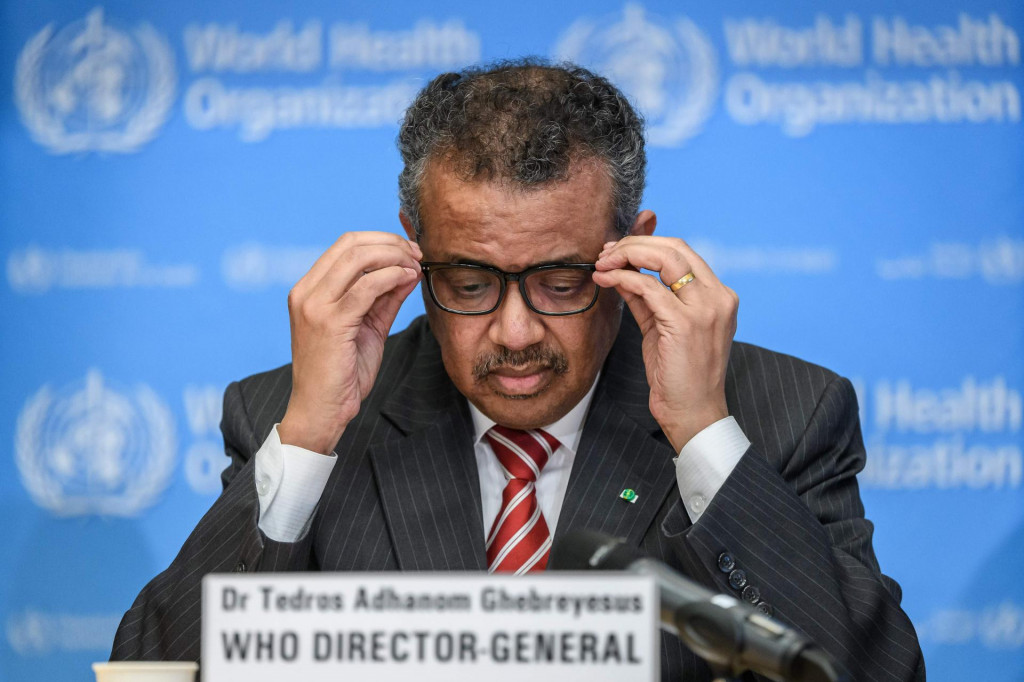 CORRECTION - World Health Organization (WHO) Director-General Tedros Adhanom Ghebreyesus attends a daily press briefing on COVID-19 virus at the WHO headquaters on March 11, 2020 in Geneva. - WHO Director-General Tedros Adhanom Ghebreyesus announced on March 11, 2020 that the new coronavirus outbreak can now be characterised as a pandemic. (Photo by Fabrice COFFRINI/AFP)/�The erroneous mention appearing in the metadata of this photo by Fabrice COFFRINI has been modified in AFP systems in the following manner: MARCH 11 instead of MARCH 9. Please immediately remove the erroneous mention from all your online services and delete it from your servers. If you have been authorized by AFP to distribute it to third parties, please ensure that the same actions are carried out by them. Failure to promptly comply with these instructions will entail liability on your part for any continued or post notification usage. Therefore we thank you very much for all your attention and prompt action. We are sorry for the inconvenience this notification may cause and remain at your disposal for any further information you may require.�
