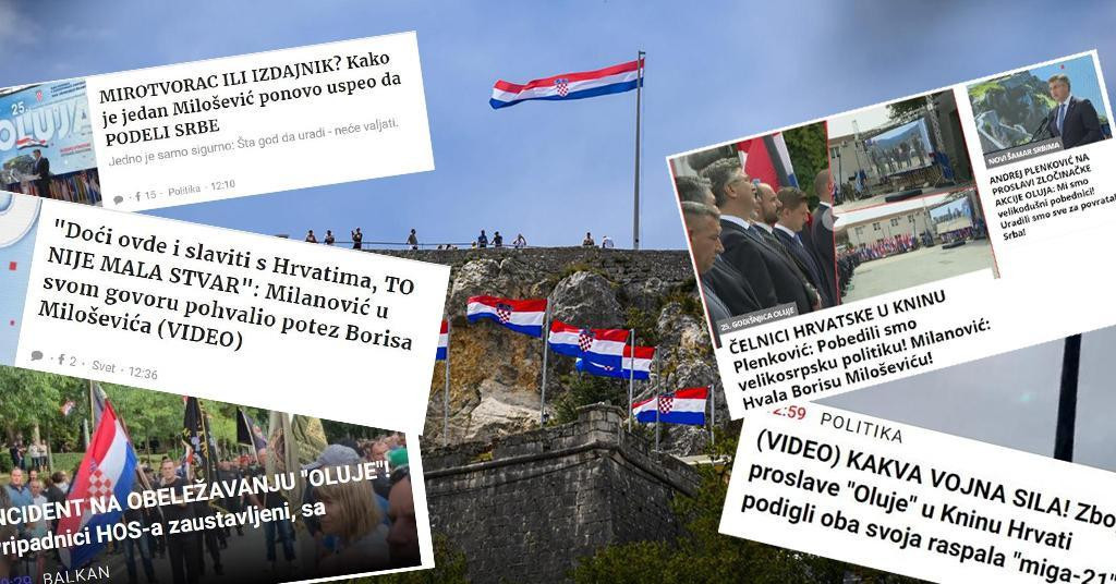 Obilježavanje 25. obljetnice Oluje u Kninu; s desne i lijeve strane: Naslovi u srpskim medijima povodom 25. godišnjice Oluje