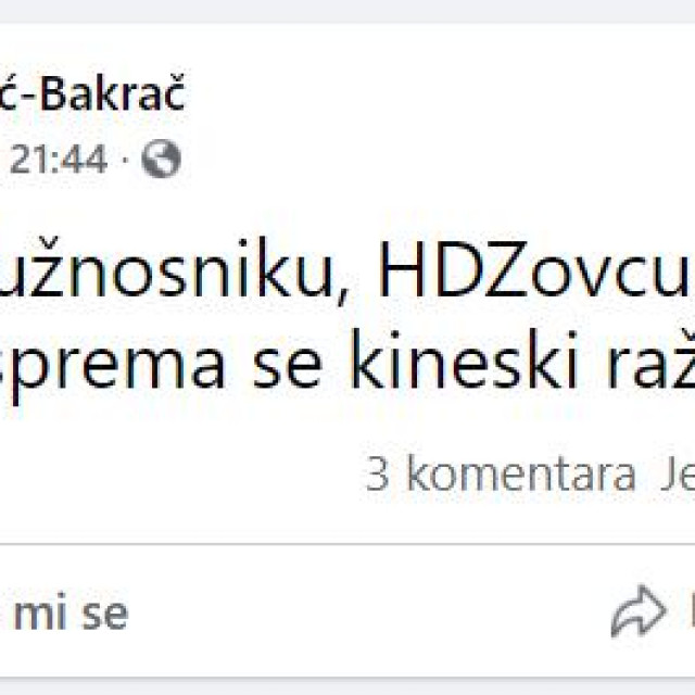 Objava Marka Pupića Bakrača zbog kojeg ga je župan Božidar Longin prijavio policiji
