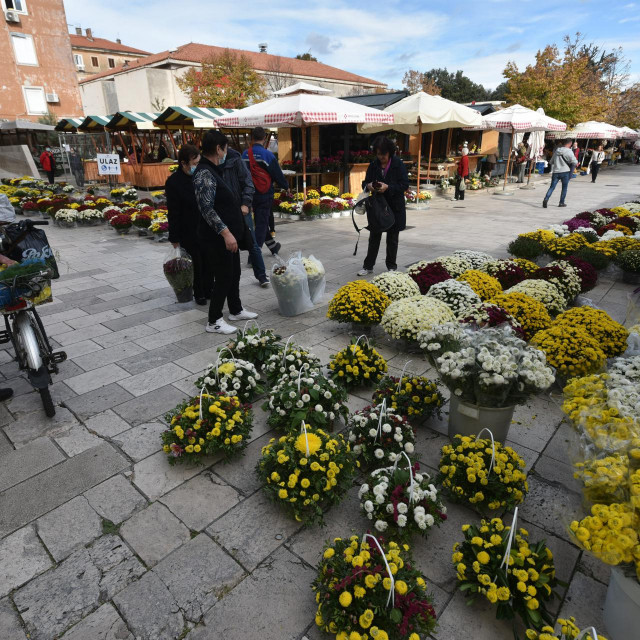 Zadrani se kupovinom cvijeca na gradskoj trznici pripremaju za blagdan Svih svetih i obilazak posljednjih pocivalista svojih najmilijih.