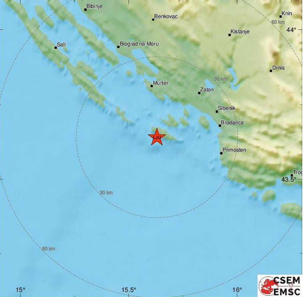 Epicntar potresa je bio kod otoka Žirje