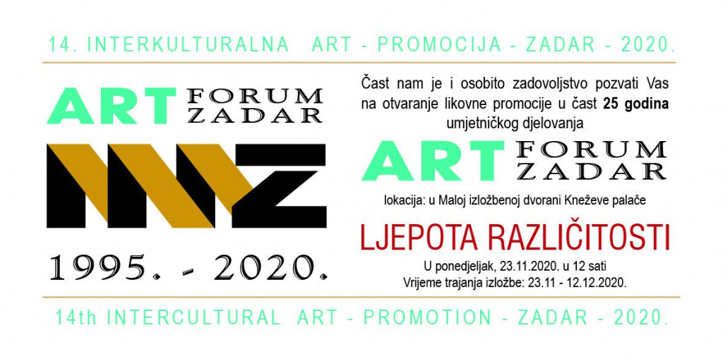Izložba 14. INTERKULTURALNA ART – PROMOCIJA – ZADAR 2020. - Ljepota različitost