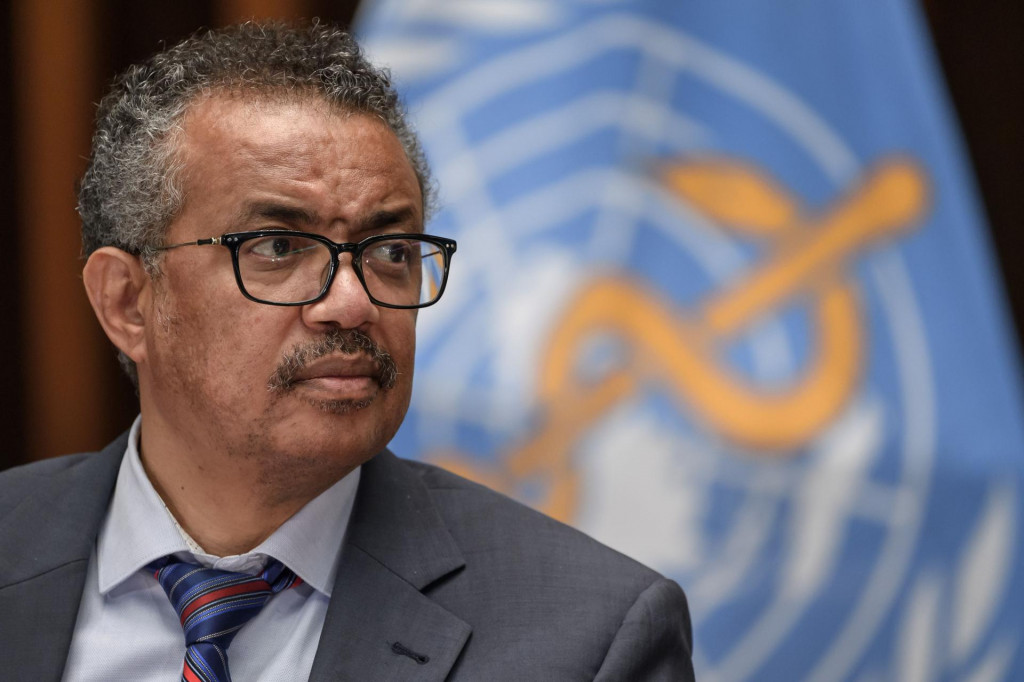 World Health Organization (WHO) Director-General Tedros Adhanom Ghebreyesus attends a press conference organised by the Geneva Association of United Nations Correspondents (ACANU) amid the COVID-19 outbreak, caused by the novel coronavirus, on July 3, 2020 at the WHO headquarters in Geneva. (Photo by Fabrice COFFRINI/POOL/AFP)