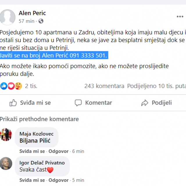 Facebook objava Alen Perić