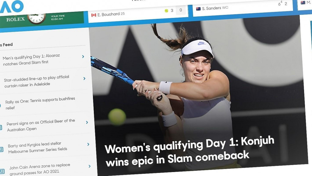 Službena stranica Australian Opena - Ana Konjuh glavna priča 1. dana kvalifikacija