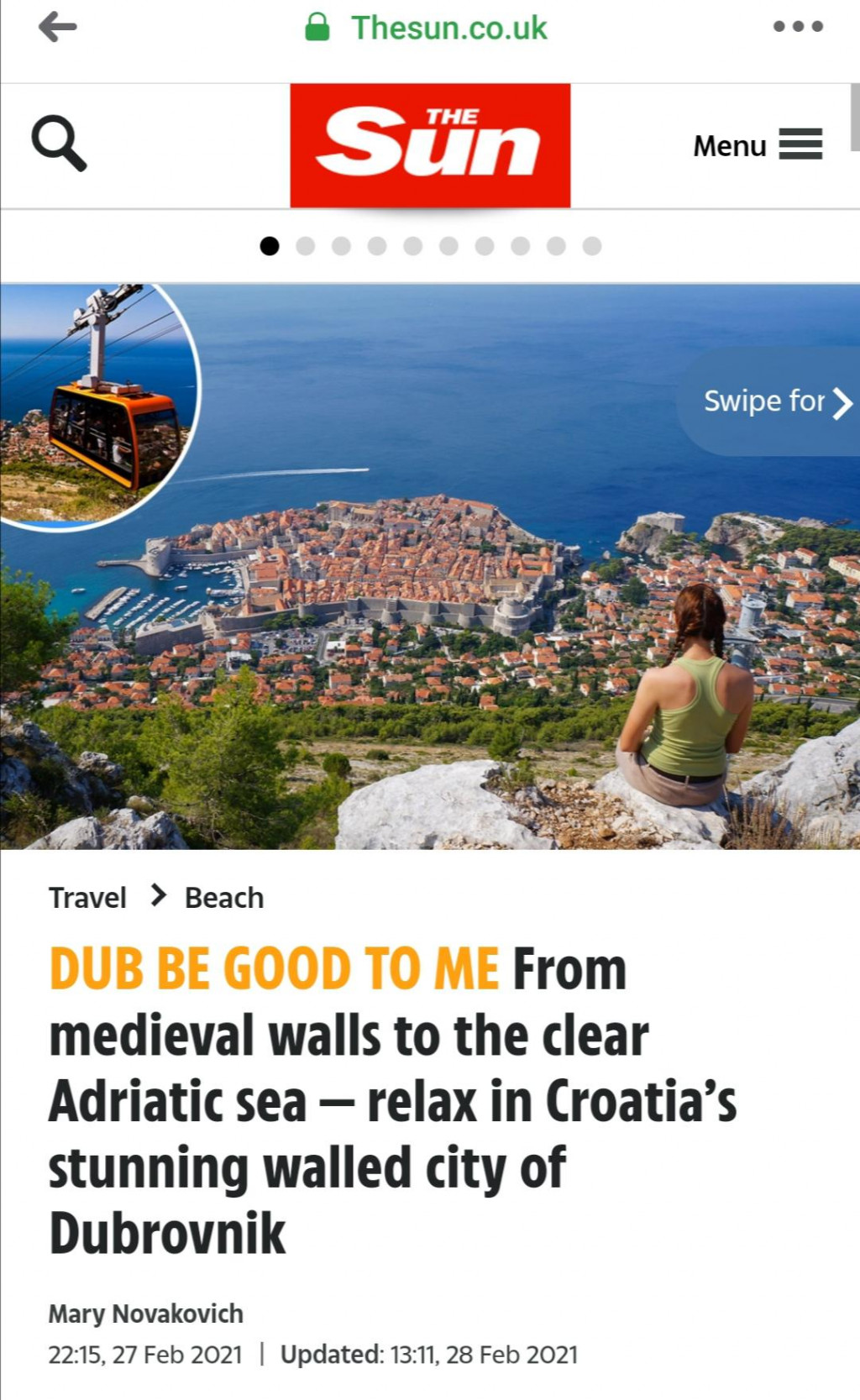 Britanski tabloid The Subn objavio je promotivni članak o Dubrovniku