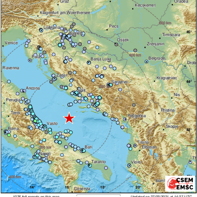 Snažan potres dvaput je zabilježen u Jadranu južno od Visa