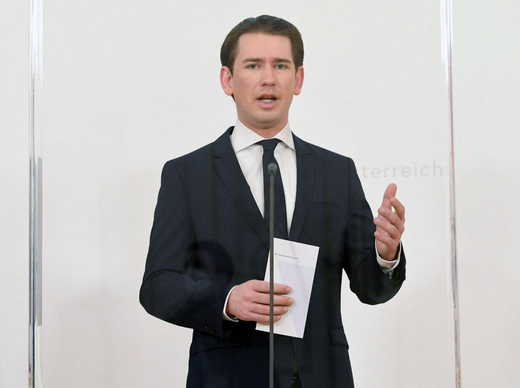 Austrian Chancellor Sebastian Kurz gives a press statement in Vienna, on March 25, 2021, as part of a European Union (EU) summit via video conference with EU leaders. - A looming third wave of coronavirus and Europe&amp;#39;s struggles to mount a vaccination drive is to dominate the EU video summit, despite a welcome guest appearance by the US President. (Photo by HELMUT FOHRINGER/APA/AFP)/Austria OUT