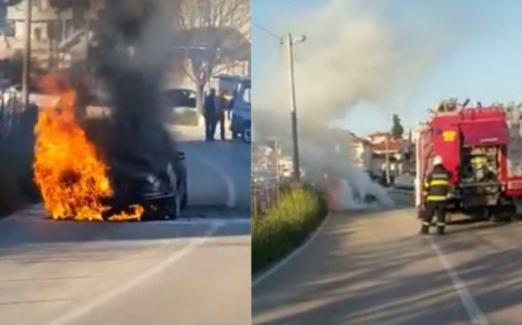 Mercedes je izgorio nasred ceste na Bokanjcu