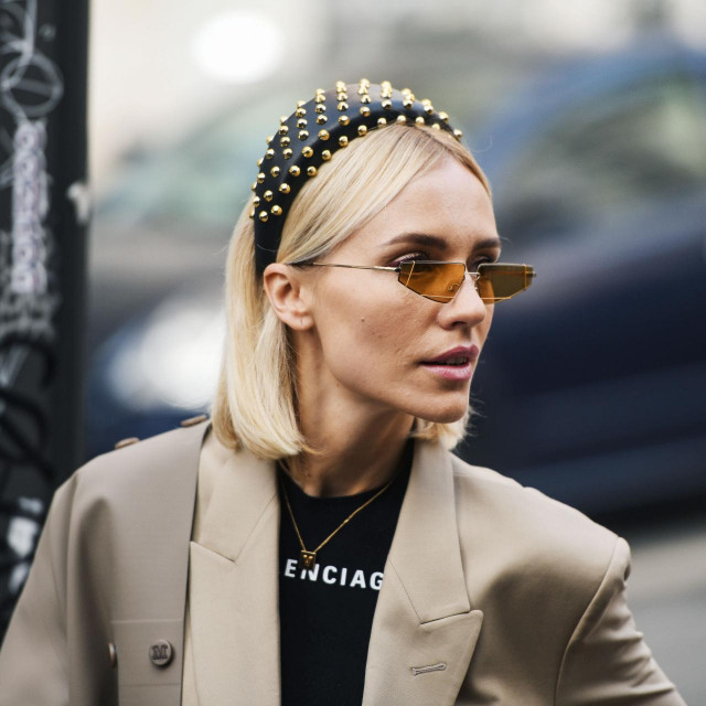 Milan, Italy - February 21, 2019: Street style â€“ Woman wearing Balenciaga after a fashion show during Milan Fashion Week - MFWFW19