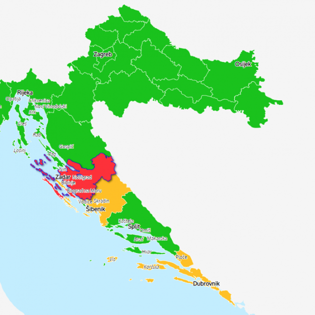 Jedino je Zadarska županija obojana u crveno!