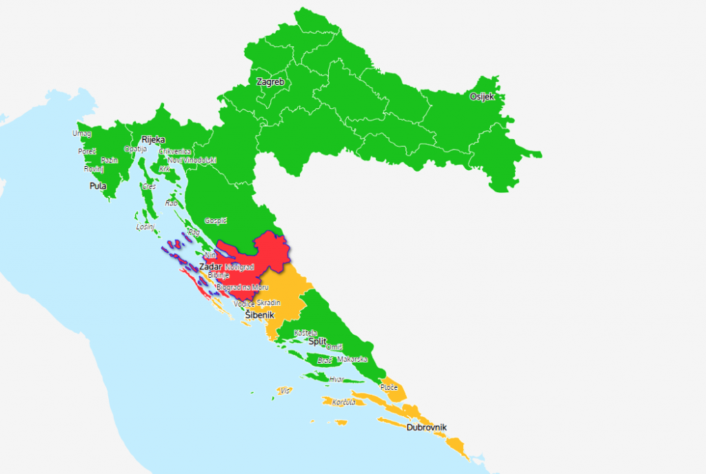 Jedino je Zadarska županija obojana u crveno!
