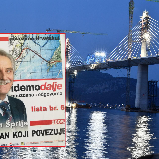 Pokojni Ivan Šprlje i predizborni plakat na kojemu je jasno ucrtan most