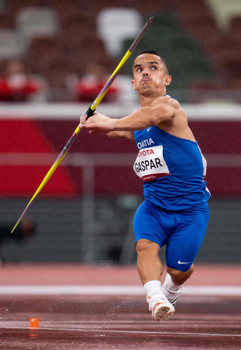 Vladimir Gaspar of Croatia competes in the men&amp;#39;s javelin throw F41 athletics final in the Olympic Stadium during the Tokyo 2020 Paralympic Games in Tokyo. 