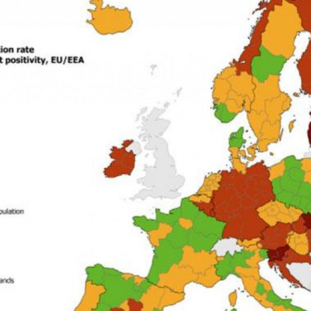 Europski centar za kontrolu i prevenciju bolesti objavio je novu korona kartu