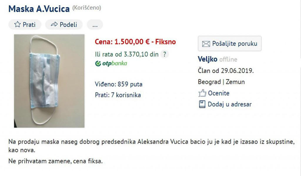 Oglas za Vučićevu masku