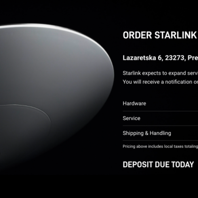 Test narudžbe Starlinka Elona Muska na webu te kompanije za adresu u mjestu Preko na otoku Ugljanu