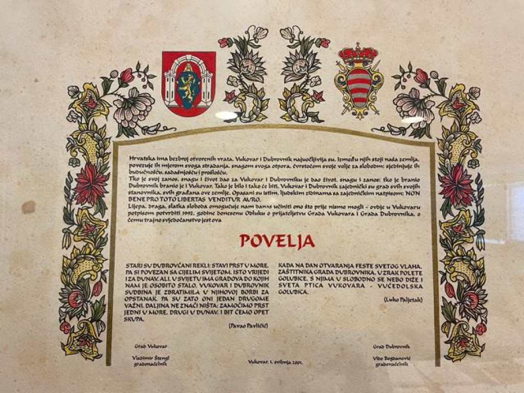 Povelja prijateljstva Vukovara i Dubrovnika iz 1993. godine