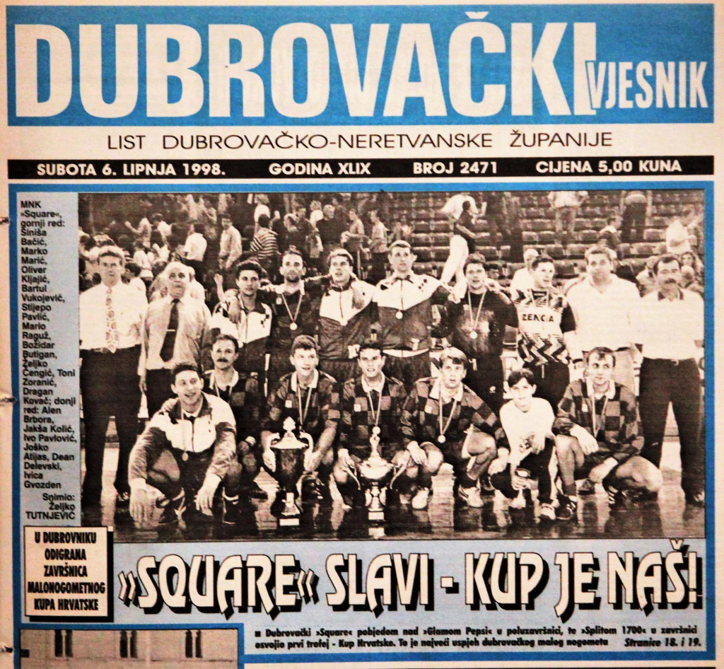 Naslovnica Dubrovačkog vjesnika 1998. godine - Square je osvojio Kup Hrvatske