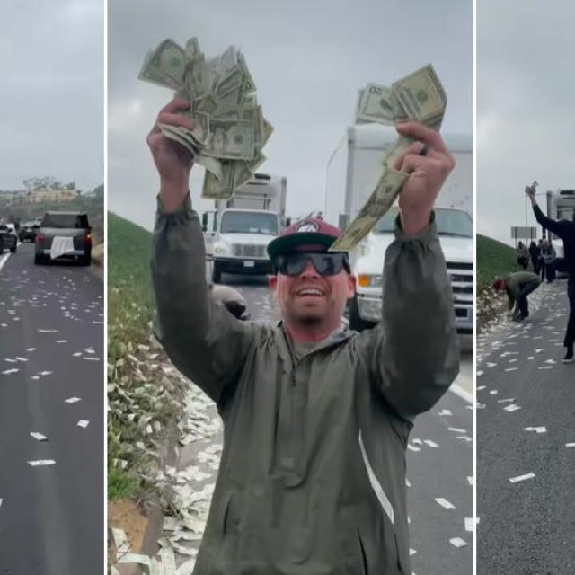 Ljudi sklupljaju novac na cesti u Kaliforniji blizu San Diega