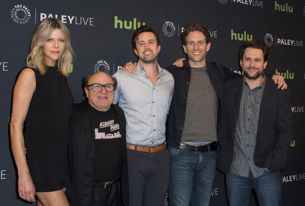 (L-R) Actors Kaitlin Olson, Danny De Vito, Rob McElhenney, Glenn Howerton and Charlie Day attend An Evening With ”It&amp;#39;s Always Sunny In Philadelphia” presented by the Paley Center For Media, in Beverly Hills, California, on April 1, 2016. (Photo by VALERIE MACON/AFP)