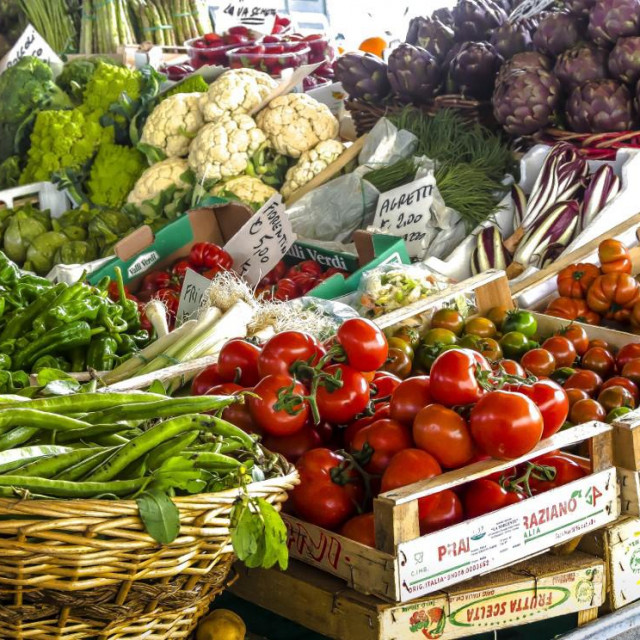 Italy, Tuscany, Florence, vegatable shop at the Sant&amp;#39;Ambrogio market (Photo by Guy Bouchet/Photononstop/Photononstop via AFP)