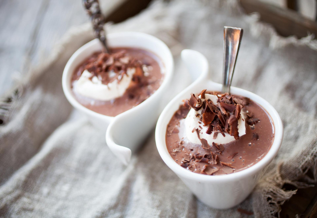 Chocolate pudding with whipped cream and chocolate