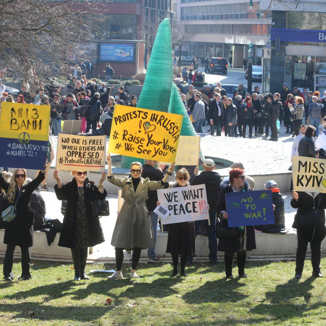 Grupa antiratnih aktivista organizirala je u sarajevkskom Velikom parku protest podrske gradjanima Ukrajine zbog ruske agresije