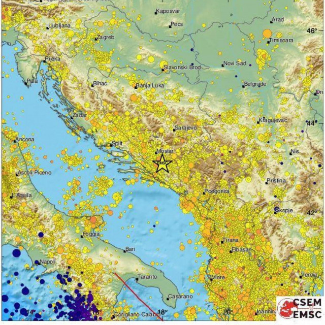 &lt;p&gt;Euromediteranski seizmološki centar (EMSC) objavio je u subotu kartu potresa koji su zabilježeni na dijelu jugoistočne Europe u posljednje 62 godine.&lt;/p&gt;