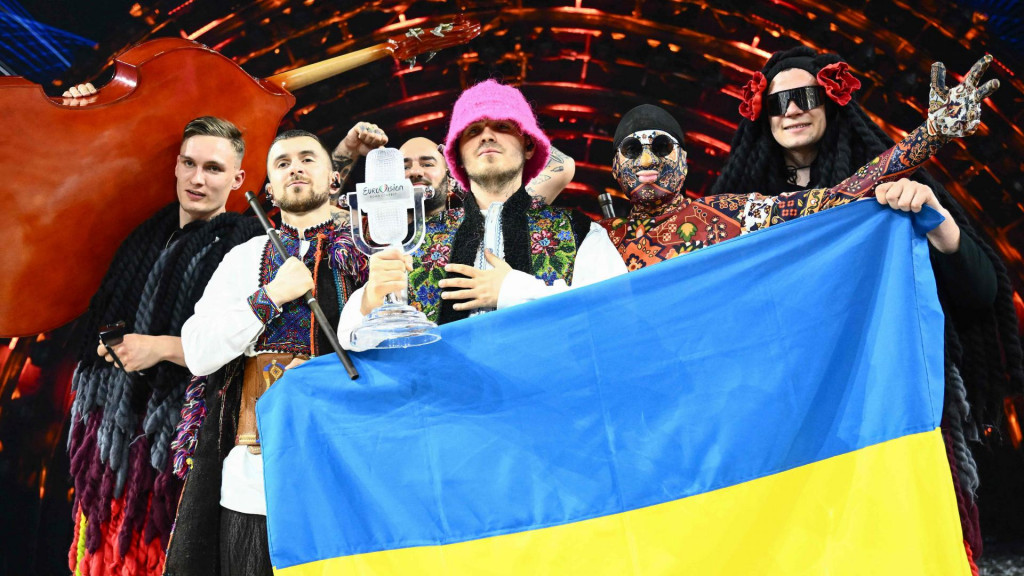 &lt;p&gt;Members of the band ”Kalush Orchestra” pose onstage with the winner&amp;#39;s trophy and Ukraine&amp;#39;s flags after winning on behalf of Ukraine the Eurovision Song contest 2022 on May 14, 2022 at the Pala Alpitour venue in Turin. (Photo by Marco BERTORELLO/AFP)&lt;/p&gt;
