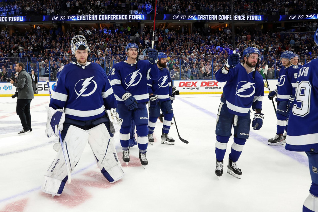 &lt;p&gt;TAMPA, FL - MAY 23: Andrei Vasilevskiy #88 of the Tampa Bay Lightning, left, celebrates a win over the Florida Panthers with Cal Foote #52, Nikita Kucherov #86 after Game Four of the Second Round of the 2022 Stanley Cup Playoffs at Amalie Arena on May 23, 2022 in Tampa, Florida. Mike Carlson/Getty Images/AFP&lt;br /&gt;
== FOR NEWSPAPERS, INTERNET, TELCOS &amp; TELEVISION USE ONLY ==&lt;/p&gt;