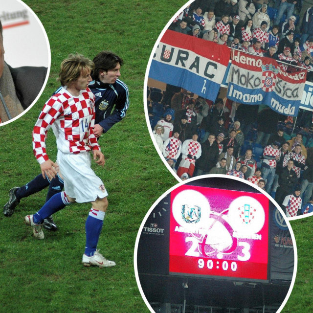&lt;p&gt;Luka Modrić je debi za Hrvatsku imao 1. ožujka 2006. godine protiv Lea Messija i Argentine u Baselu, Zlatko Kranjčar je bio izbornik, na tribinama i navijači iz Mokošicu&lt;/p&gt;