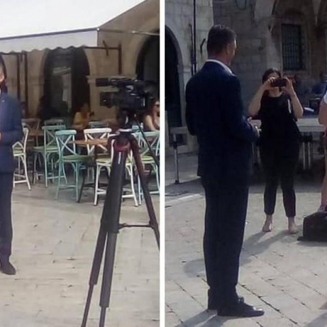 &lt;p&gt;Novinarka N1 televizije stoji na gajbi piva tijekom razgovora s gradonačelnikom Dubrovnika&lt;/p&gt;