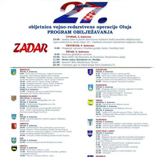&lt;p&gt;Proslava &amp;#39;Oluje&amp;#39; u Zadarskoj županiji&lt;/p&gt;