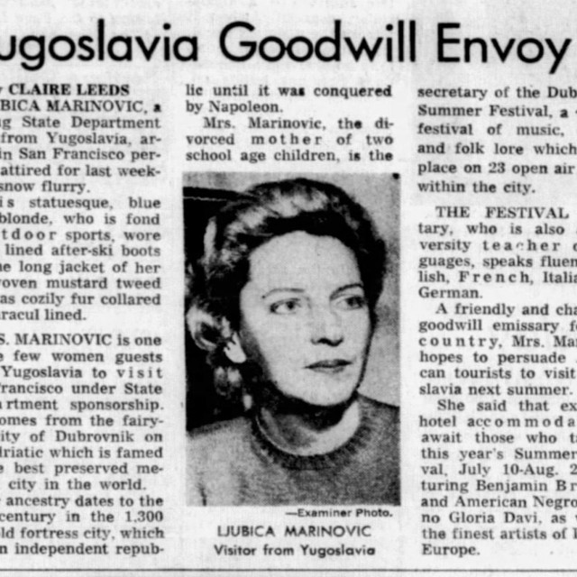 &lt;p&gt;Tekst o Ljubici Búbi Marinović u novini ”San Francisco Examiner”, 23. siječanj 1962.&lt;/p&gt;