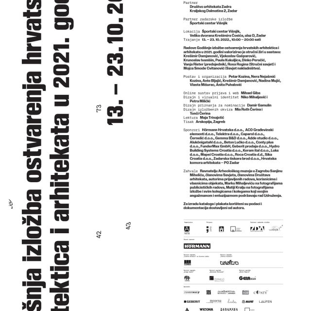 <p>Godi&scaron;nja izložba ostvarenja hrvatskih arhitektica i arhitekata u 2021. godini</p>