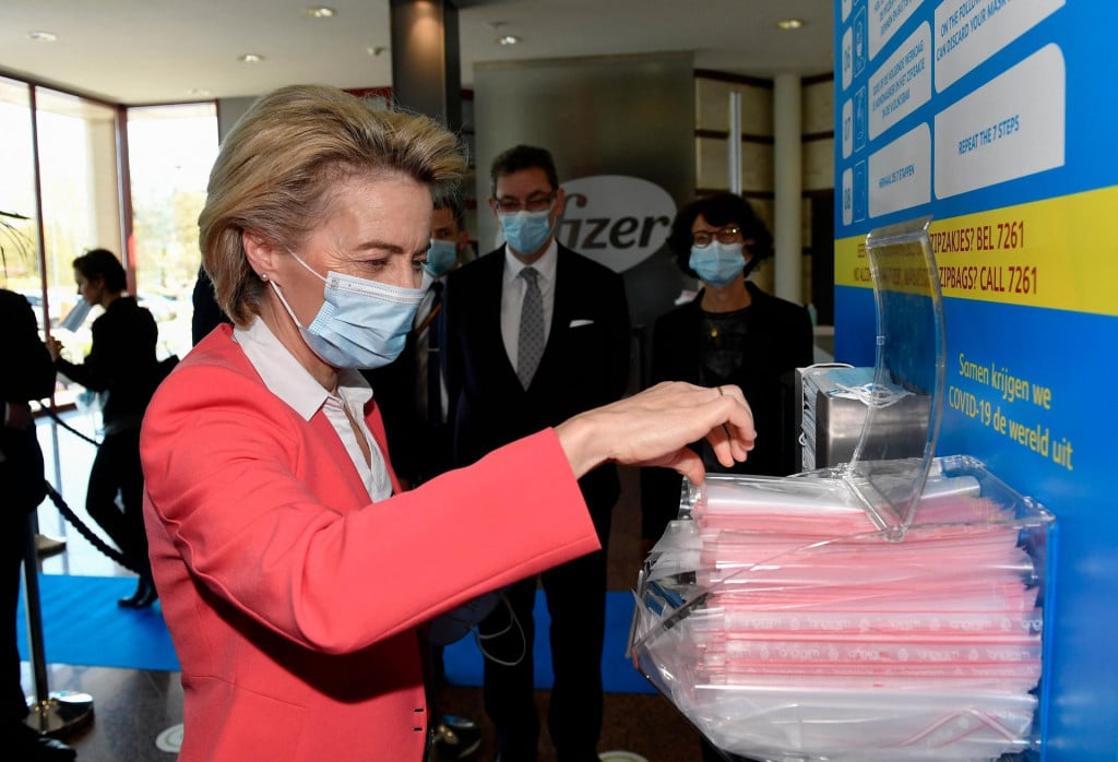 &lt;p&gt;European Commission President Ursula von der Leyen arrives at the factory of US pharmaceutical company Pfizer, to oversee the production of the Pfizer-BioNtech Covid-19 vaccine, in Puurs, on April 23, 2021. (Photo by JOHN THYS/POOL/AFP)&lt;/p&gt;