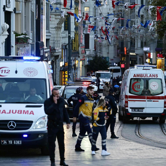 &lt;p&gt;Ambulances ride as Turkish policemen try to secure the area after a strong explosion of unknown origin shook the busy shopping street of Istiklal in Istanbul, on November 13, 2022. - Istanbul governor Ali Yerlikaya tweeted that four people died and 38 were wounded according to preliminary information. (Photo by Yasin AKGUL/AFP)&lt;/p&gt;